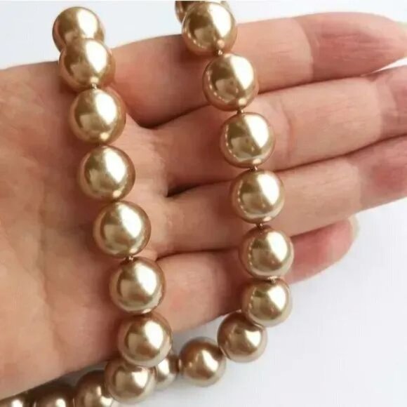 NWT Large Glass Pearl choker necklace gold bronze - Picture 5 of 6